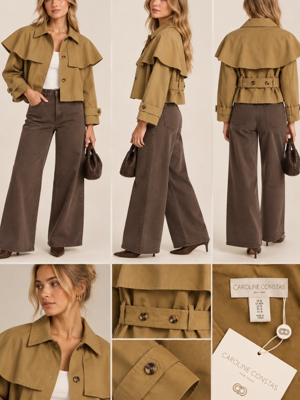 Caroline Constas Olive Cropped Cape-Back Trench Jacket